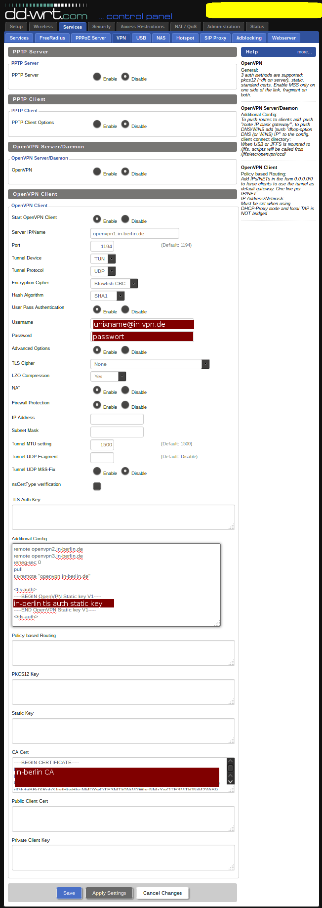 Screenshot DDWRT-Oberfläche